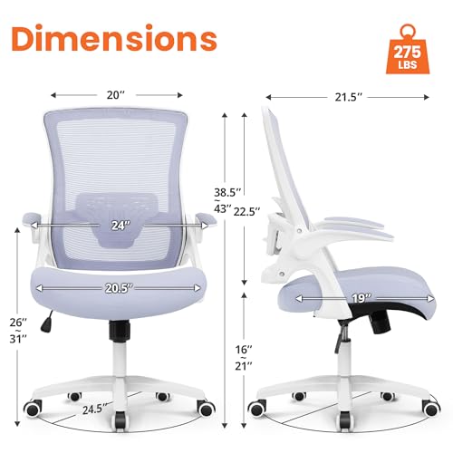 NEO CHAIR Office Desk Gaming Chair Computer High Back Mesh Seat with Rolling Wheels Ergonomic Adjustable Comfy Flip-up Armrests Lumbar Support Height for Home (Purple)