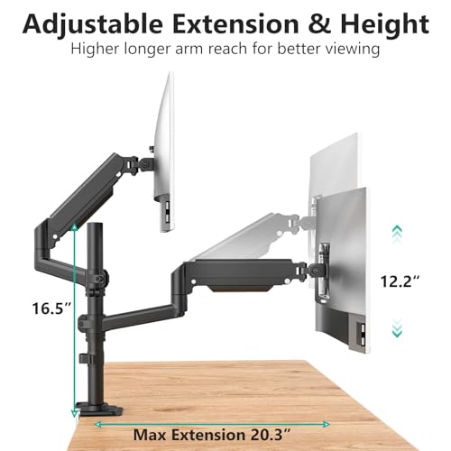 WALI Dual Monitor Mount, 13-33 Inch Adjustable Dual Monitor Arm for Desk Holds Max 19.8 lbs Screens, Swivel Vesa Bracket with C Clamp, Grommet Mounting, Monitor Arms for 2 Monitors (GSDM002)