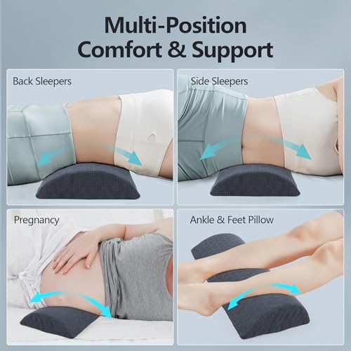 Cozyhealth - 2.95" H*18.7" L - Soft Small Lumbar Pillow for Sleeping, Memory Foam Back Lumbar Support Cushion for Lower Back Pain Relief Bed Waist Sleep Support Pillow for Side, Back(Dark Grey, Small)