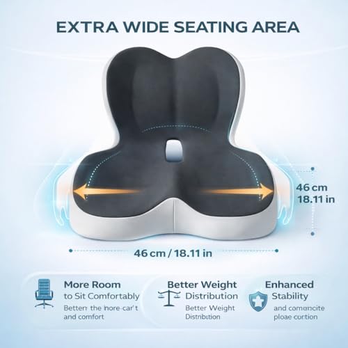 MOYEE Wide Memory Foam Seat Cushion with Lumbar Support for Office Chair & Car Seat, Ergonomic Design for Long Sitting, Gradual Relief & Lasting Support for Back, Tailbone & Sciatica Pain