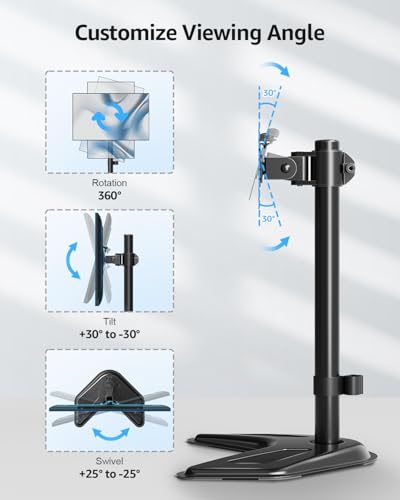MOUNTUP Single Monitor Stands, Freestanding VESA Monitor Desk Mount fits 13'' to 32'' Computer Screen with Height Adjustable, Swivel, Tilt, Rotation, 17.6 lbs Load, For Home Office, VESA 75x75/100x100