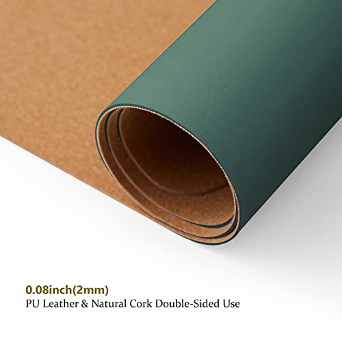Cork Desk Mat - Dual-Sided Desk Pad for Office and Home - Desk Organization and Accessories - Ideal for Large Mouse Pad and Desk Mats on Top of Desks(Dark Green,80cmx 40cm)