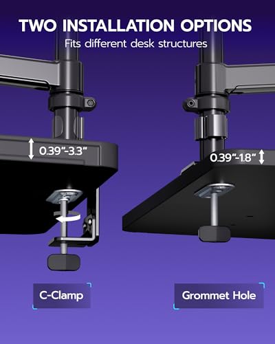 ARES WING Single Monitor Mount - Ultrawide Monitor Arm for 40 34 32 27 Inch Heavy Duty Curved Screen Up to 26.4 lbs with Clamp/Grommet Desk Mount, 75/100 Vesa Mount, Black