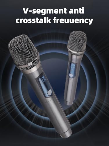 Wireless Microphone, Rechargeable Fixed Frequency Wireless Dual Microphone,Handheld Dynamic mic,Karaoke Singing, Weddings DJ,Party, Church, Classroom use, 200 feet, Gray.(2 Versions Randomly Shipped)