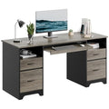 Bestier 59 Inch Office Desk with 4 Drawers, Computer Desk with Storage, Executive Desk with File Drawer, Keyboard Tray & 2 Pedestals on Both Sides for Home Office, Studio, Grey&Black