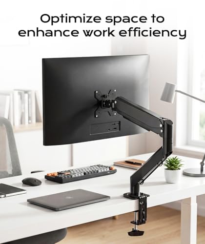 Pholiten Single Monitor Mount, Fully Adjustable Gas Spring Single Monitor Arm for up to 35 inch Screens, Computer Monitor Stand for Desk Holds up to 24lb, VESA 75/100mm, Black