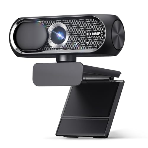 Shcngqio 1080P HD Webcam with Microphone, Noise Cancellation, Privacy Cover, Wide-Angle Lens, Auto Light Correction, Plug & Play USB Webcam for Laptop, Desktop, PC, Mac, Zoom, Skype, Streaming (Black)