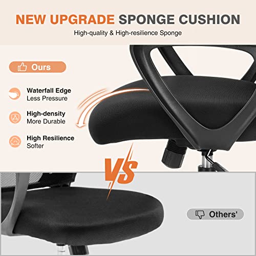 Sweetcrispy Home Office Managerial Executive Chair with Ergonomic Design, Mid-Back Mesh 360° Swivel, Comfortable Lumbar Support, Comfy Arms for Bedroom,Study,Student, Black