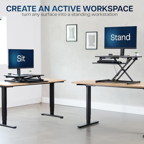 VIVO Height Adjustable 28 inch Stand Up Desk Converter, Quick Sit to Stand Tabletop Dual Monitor Riser Workstation, Black, DESK-V028S
