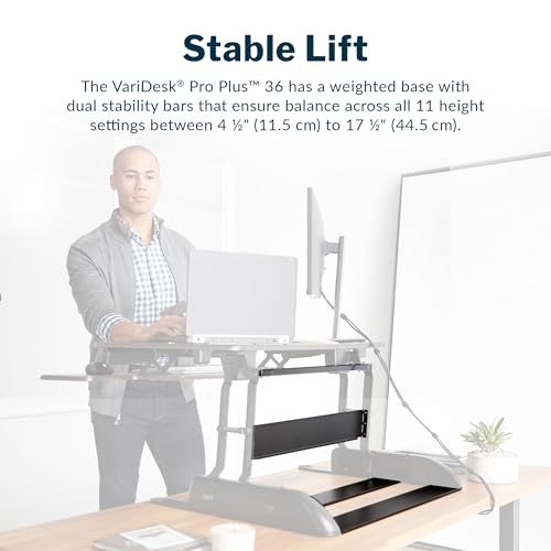 Vari VariDesk Pro Plus 36 Standing Desk Converter – 11 Height Settings + Spring Lift, 2 Tier Design, Keyboard Tray, Fits Desktops 36” Wide x 26.5" Deep – Delivers Fully Assembled (Light Wood)