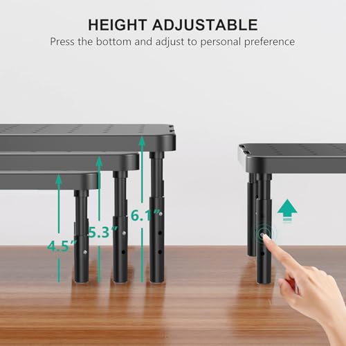 WALI Bundles- Computer Monitor Stand for Desk and Desk File Organizer, 4 Tier Desktop Paper Letter Tray Organizer with Drawer and 2 Pen Holders (PTT001+DO005DH-B)