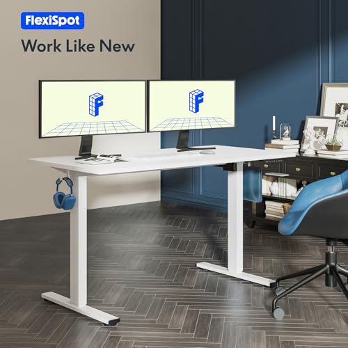 FLEXISPOT 60"x24" One-Piece Electric Standing Desk, 1" Thick Seamless Desktop for Home Office, Study & Multi-Monitor Setup, White