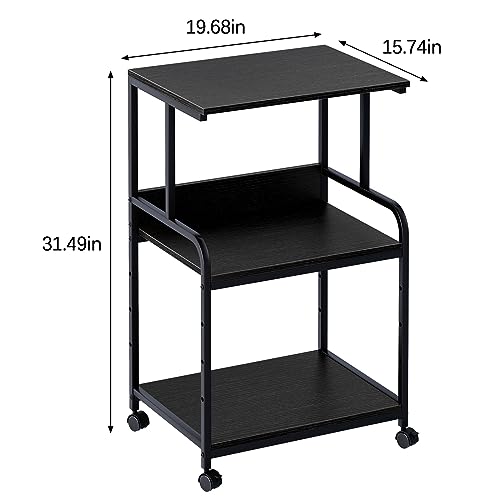 Arbuxzuy Printer Stand with Storage Shelf,3 Tier Printer Cart with Wheels,Mobile Printer Table for Home Office,Stands for Heat Press Scanner Fax,Industrial Style (Black)