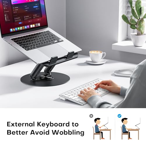 OMOTON Laptop Stand for Desk with 360° Rotating Base, Ergonomic Laptop Riser for Collaborative Work, Easy Storage, Fit MacBook/Laptops up to 14 inches, Black