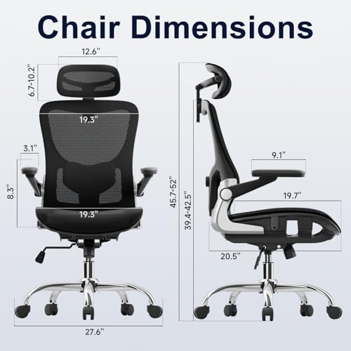 marrap Ergonomic Office Chair, Mesh Seat Cushion with 3D Armrests and 3D Headrest, Adjustable Lumbar Support with 90-120° Rocking Function for Home Office, Black