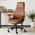 E-Motie Office Chair with Rubber Wheels, Ergonomic Computer Chair 500 lbs, Leather Desk Chair with Lumbar Support, Executive Chair Adjustable Height & Recline, Brown