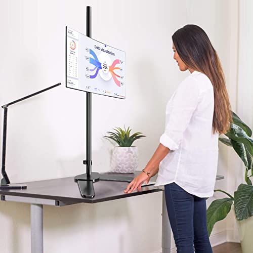 Single Tall Monitor Mount, Extra Long Computer Stand with 47 inch Pole, Floor Computer Stand, Free-Standing Monitor Desk Mount Support 13 to 27 inch Screen,22lbs