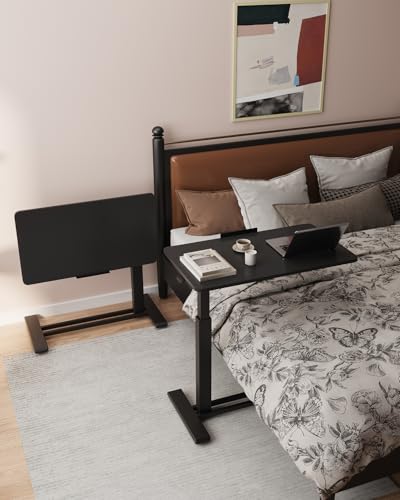 FLEXISPOT H7 PRO Mobile Standing Desk Adjustable Overbed Table Pneumatic with Wheels 90°Tiltable Portable Laptop Desk Rolling Computer Cart Foldable Bedside Table(31.5" W x 17.7" D D, Black)