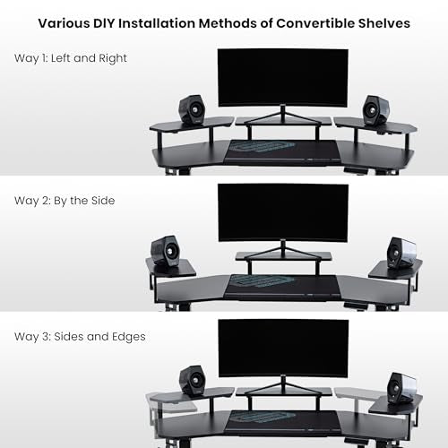 EUREKA ERGONOMIC Aero 55 Inch W Shaped Electric Standing Desk, Height Adjustable Computer Gaming Desk with LED Monitor Shelf, Mouse Pad, Headphone Hook, Cup Holder, Carbon Black