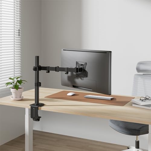 Mount-It! Single Monitor Arm Desk Mount for 17-32 Inch Screens, Holds up to 19.8 lbs, Full Motion Computer Monitor Stand, Steel, Clamp and Grommet Base, VESA 75x75 100x100, Cable Management, Black