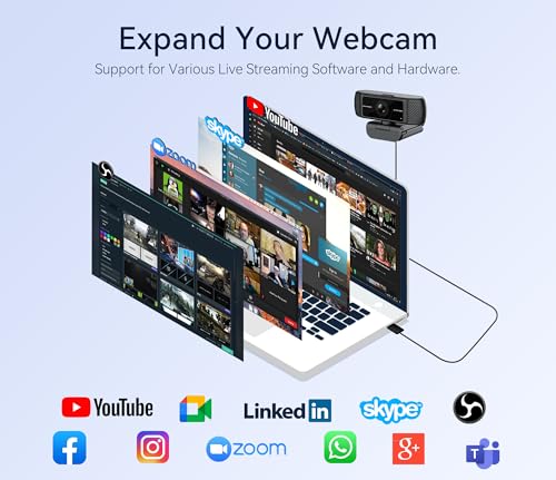 Amdony Streaming Webcam for PC - 1080P HD Webcam with Microphone, Privacy Cover, AutoFocus, Noise Cancellation, Auto Light Correction, USB Computer Web Camera, Plug and Play, for Laptop, Desktop, Mac