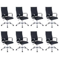 Walmokid Office Desk Chair with Wheels Set of 8, Ergonomic Black Leather Conference Room Chairs Height Adustable | Ribbed High Back | Swivel Rolling Task Chair, Black