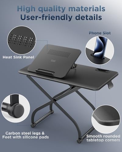 SAIJI Metal Small Laptop Desk Standing Converter, 23" Height Adjustable Desk Riser for Tabletop, Sit-Stand Workstation, Table Extender for Desk