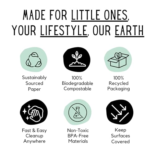 30 Pack | Disposable Splat Mats | Biodegradable + Compostable | THEO'S MATS | Under Highchair Splat Mat for Floor | Baby Led Weaning Supplies | (THEO001)