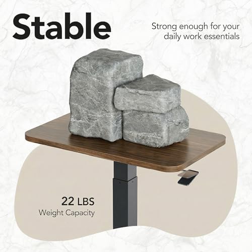 HUANUO Small Rolling Laptop Standing Desk, Height Adjustable Mobile T-Base Desk with Lockable Casters, Portable Sit-Stand Workstation for Bedside & Sofa, Walnut