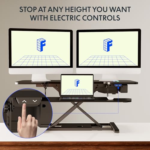 FLEXISPOT 40" Electric Standing Desk Converter, Height Adjustable Riser, Sit to Stand Monitor and Laptop Workstation with Wide Keyboard Tray, Black