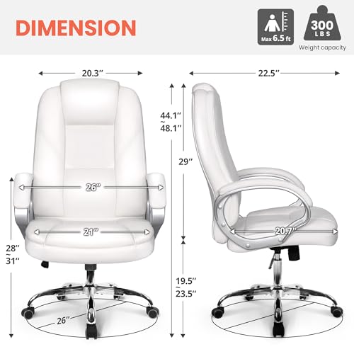 NEO Chair Office Desk Chair Computer Ergonomic Executive High Back Managerial PU Leather Lumbar Support Task Gaming Seat Adjustable Height Swivel Rolling Wheels (All White)