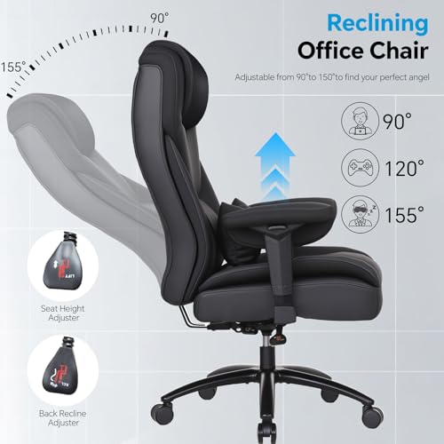 Big and Tall Office Desk Chair with 5-Position Armrests, 650 LBS Heavy Duty Executive Office Chair Comfy, Extra Wide Seat, High Back Computer Chair with Lumbar Support, Reclining Tilt Lock (Black)