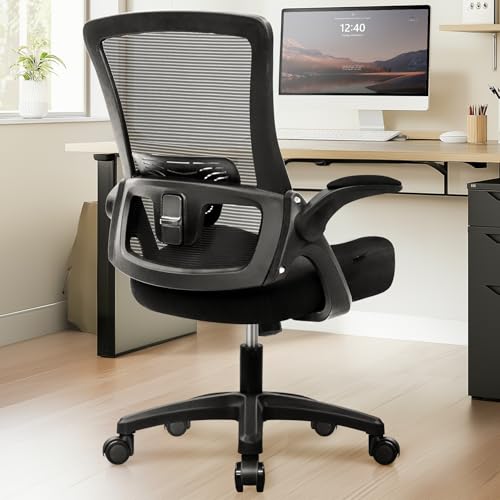 NEO CHAIR Office Desk Gaming Chair Computer High Back Mesh Seat with Rolling Wheels Ergonomic Adjustable Comfy Flip-up Armrests Lumbar Support Height for Home (Black)