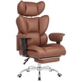DUMOS Big and Tall Home Office Desk Chair, Gaming Computer Chair, Executive Ergonomic Chair with Footrest, High Back Reclining, Adjustable Armrests and Comfy Lumbar Support, PU Leather, Brown