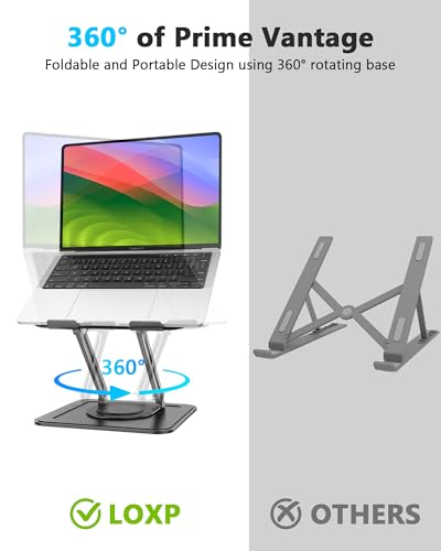 LOXP Adjustable Laptop Stand, Computer Stand with 360 Rotating Base, Ergonomic Laptop Riser Mount for Desk Foldable Protable Computer Desk Fits with MacBook Pro Air (10-16") - Black