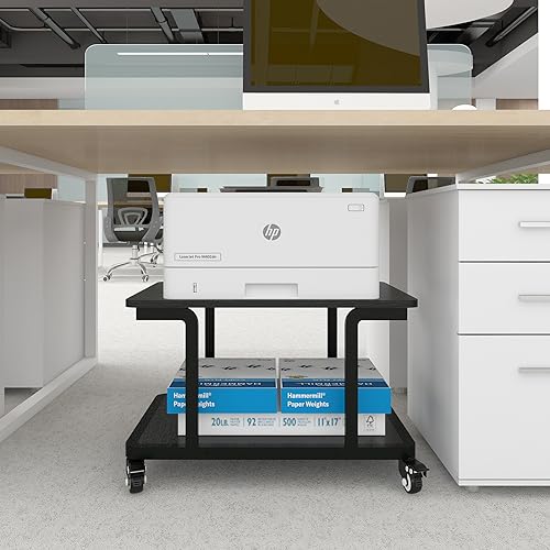 Natwind 2 Tier Laser Printer Stand,24''x20''x15'' Large Printer Table Copier Stand Under Desk,Heavy Duty Rolling Cart with Paper Storage Shelf,Printer Holder on Wheels for Home Office (Black)