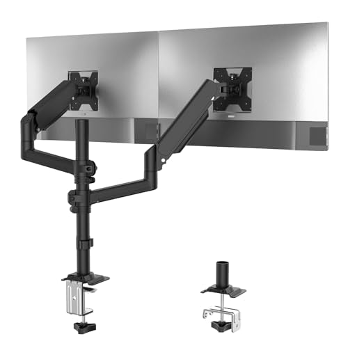 WALI Dual Monitor Mount, 13-33 Inch Adjustable Dual Monitor Arm for Desk Holds Max 19.8 lbs Screens, Swivel Vesa Bracket with C Clamp, Grommet Mounting, Monitor Arms for 2 Monitors (GSDM002)