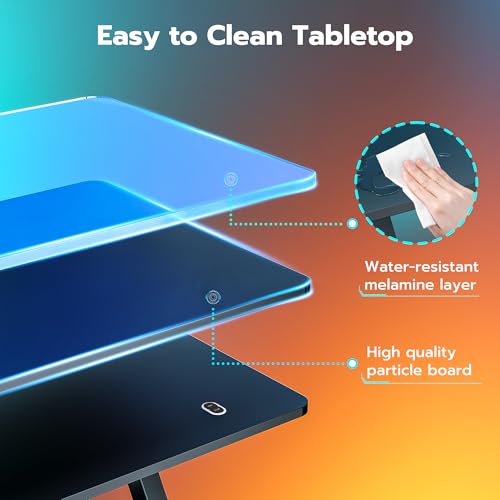 ARES WING Gaming Desk RGB 47 Inch - Z Shaped Gaming Table with LED Light and DIY Control Cable, Computer Desks for Home and Office, Black