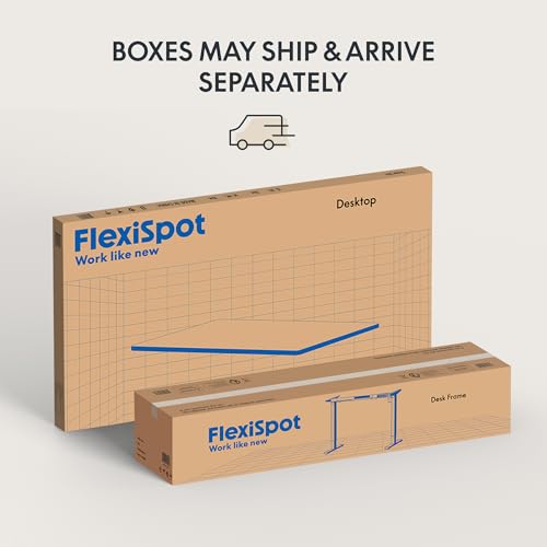 FLEXISPOT EN2 Whole-Piece Standing Desk with Clamp Power Strip, 55 x 28 Electric Stand Up Height Adjustable Desk with Cable Management (White Frame + 55" White Top,2 Packages)