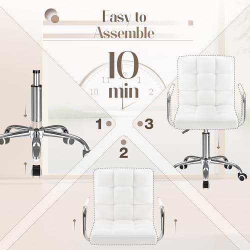 Furmax Vanity Office Chair with Wheels, Makeup PU Leather Executive Chair Modern Adjustable Home Desk Retro Comfortable Work Chair 360 Degree Swivel with Arms (White)