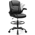 Drafting Chair, Tall Office Chair for Standing Desk, High Executive Leather Ergonomic Computer Chair with Adjustable Height and Flip-Up Armrest for Counter Height Desk, Black, Pack of 1