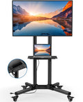 HUANUO Rolling TV Stand with Power Outlet, Mobile TV Cart for 32-85 Inch Flat/Curved TVs, Tilt & Height-Adjustable TV Cart on Wheels Holds 132 lbs, Max VESA 600x400mm HNTVMC01