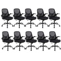 Nusetx Home Office Computer Desk Chair, Adjustable Height Mesh Ergonomic Rolling Task Chair with Wheels, Thick Cushion, Flip-up Armrests, and 360-Degree Swivel, Lumbar Support, Black, 10 Pack