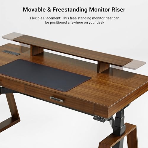 EUREKA ERGONOMIC 63" Standing Desk with Drawers, App Controlled Adjustable Desk, Executive Sit Stand Desk, Modern Home Office Computer Desk with Monitor Stand, Golden Walnut
