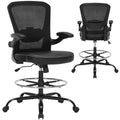 Bondesin Drafting Chair Tall Office Chair with PU Leather Seat, 400lbs Ergonomic Standing Desk Chair with Lumbar Support,Counter Stool with Adjustable Footrest Ring & Flip-up Armrests,Black