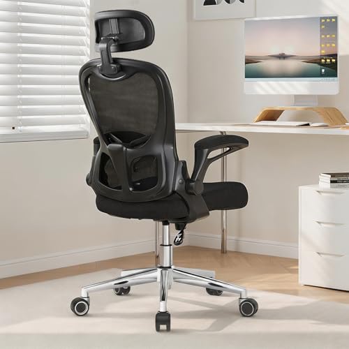 OHFILA Office Chair, Ergonomic Breathable Mesh,Flip-Up Arms and Adjustable High Back Lumbar Support,Comfy Computer Chair for Home Office (Black, 407)
