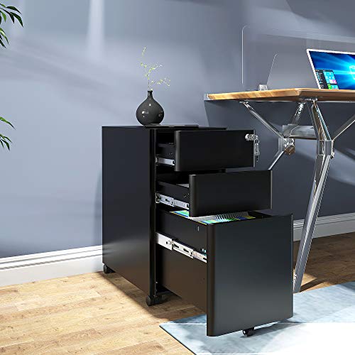YITAHOME 3-Drawer Metal Filing Cabinet Office Drawers with Keys, Compact Slim Portable File Cabinet, Pre-Built Office Storage Solution for A4/Letter/Legal, Black