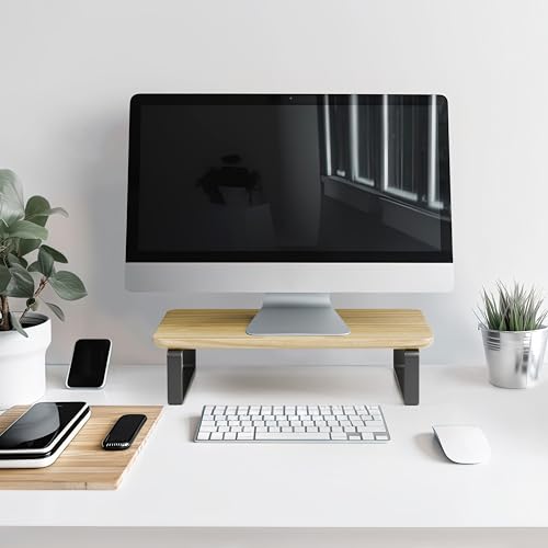 Beautiful Wooden Monitor Stand for Desk - Sturdy Stand Rises Your Monitor to the Perfect Ergonomic Level - Sleek and Functional Computer/Laptop Rack Design Elevates Any Workspace & Maximizes Space