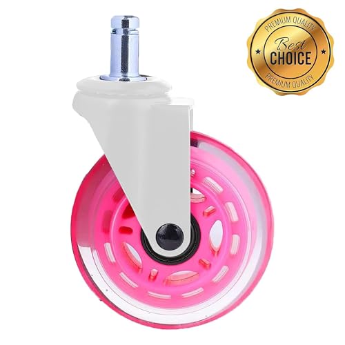 Office Chair Wheels - Set of 5 Rollerblade-Style Casters, Smooth & Quiet Rolling, Protects Hardwood Floors & Carpets, Universal Fit, Durable and Long-Lasting - Pink
