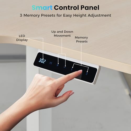 EUREKA ERGONOMIC 55 Inch L Shaped Electric Standing Desk, Height Adjustable Computer Gaming Desk with Keyboard Tray, Mouse Pad, Home Office Work, Maple Wood, Left Side